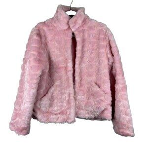 Kaity Petal Pink Faux Fur High Neck Shaggy Coat Size Medium Boho Retro Indie